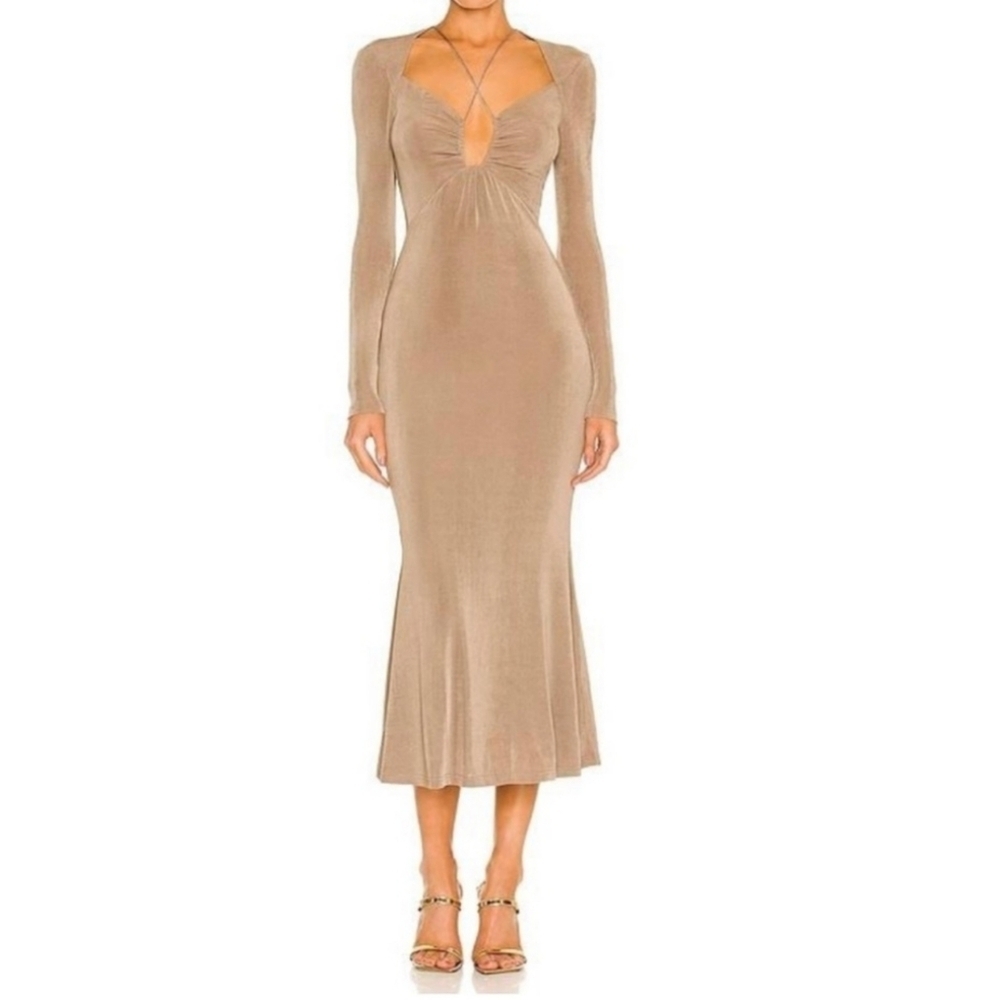 Jason Wu Long Sleeve Open Back Midi Bodycon Dress Taupe Brown New NWT Medium - Picture 4 of 16